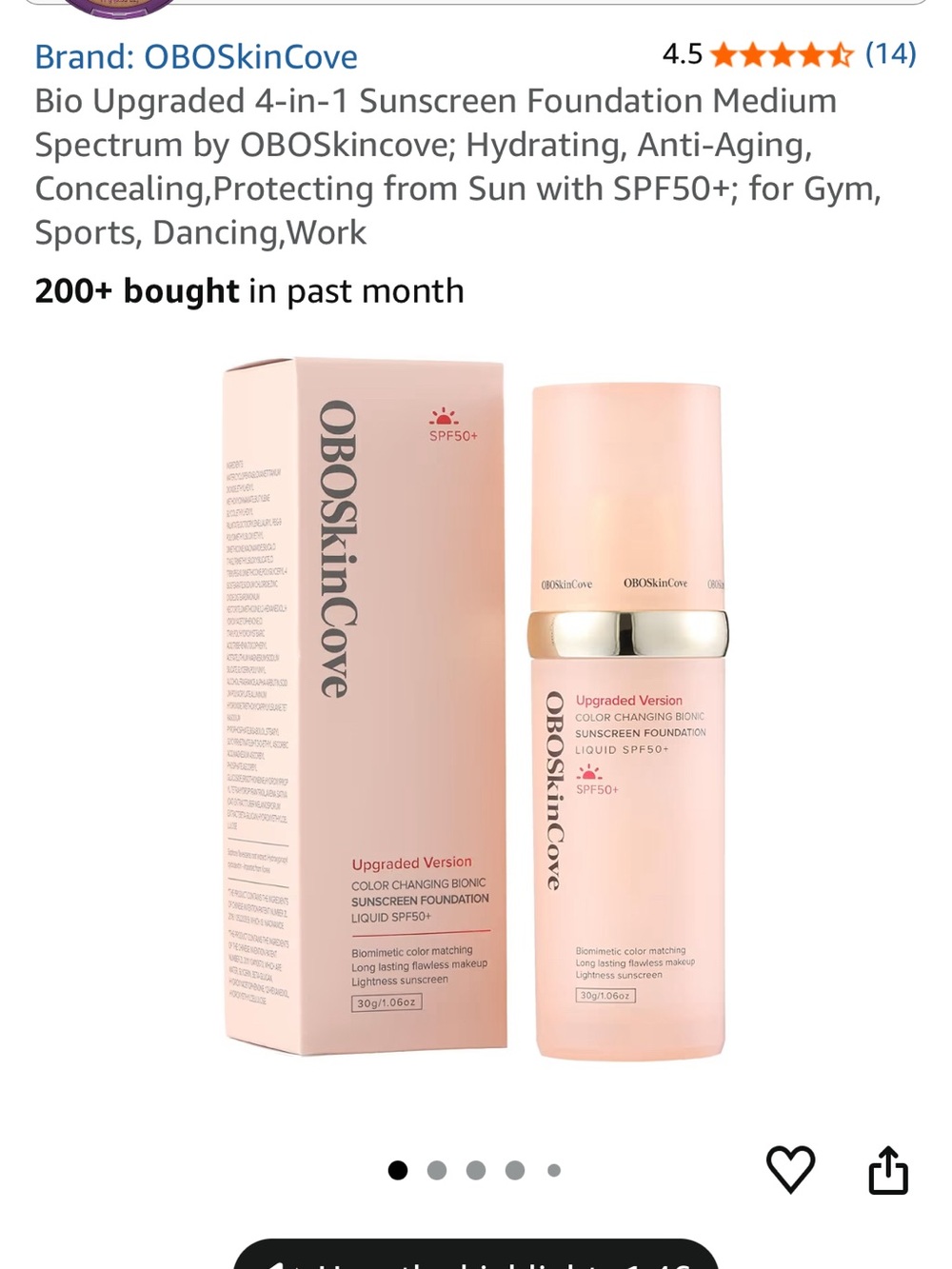 New Bio Upgraded 4-in-1 Sunscreen Foundation Medium OBOSkimcove